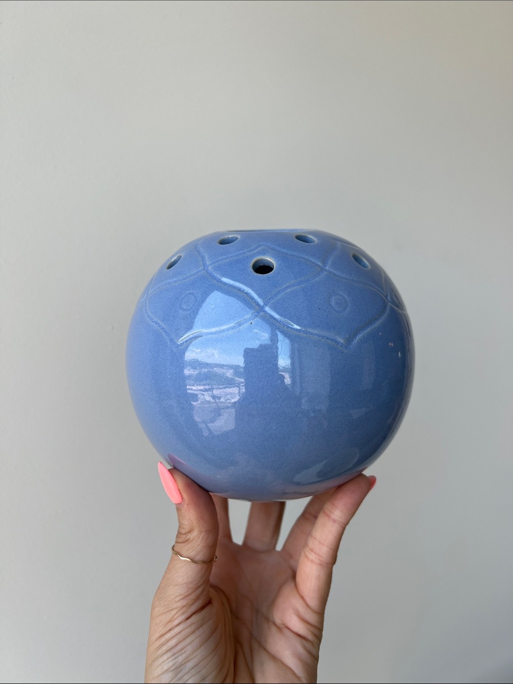 Vintage Rosemeade Blue Ceramic Flower Frog Vase